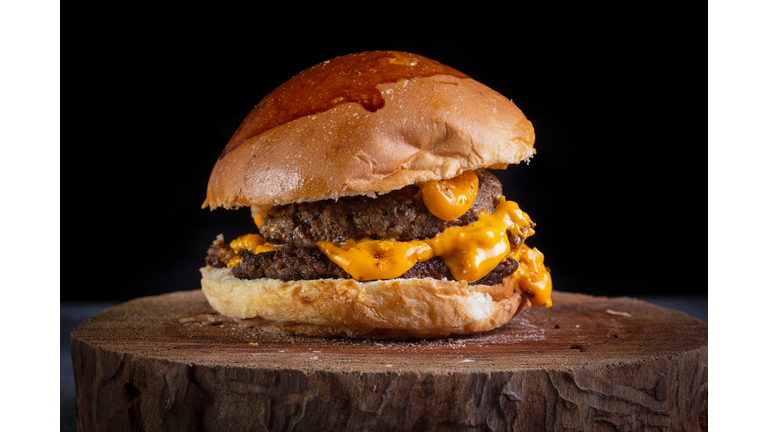 Two smash burger with cheddar cheese and garlic sauce "r