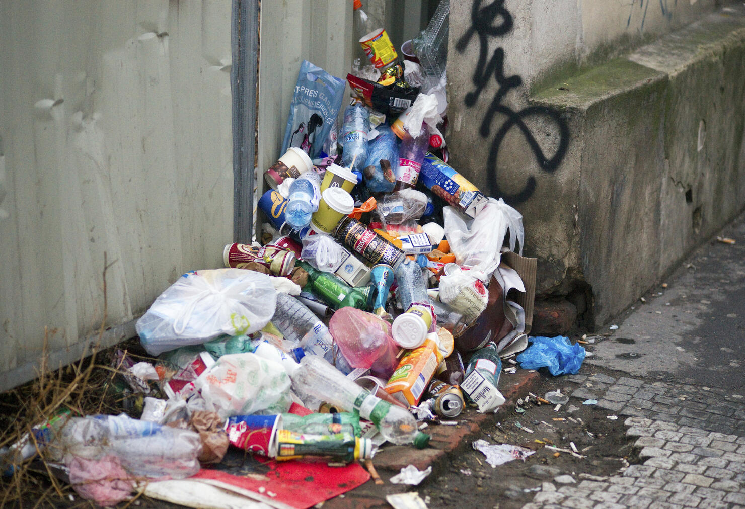 Europe, Czech Republic, Prague, View Of  Pile Of Rubbish Dumped In Street