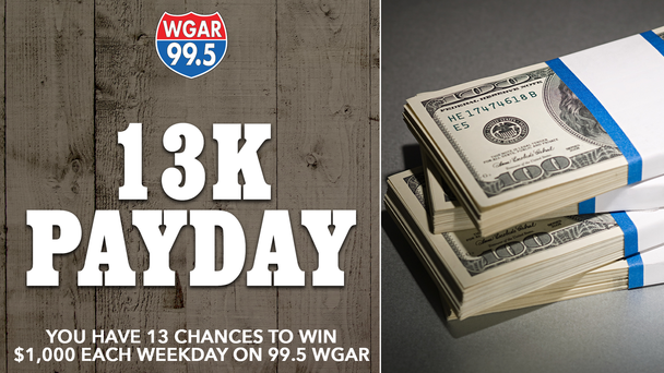 You have 13 chances to win, weekdays beginning at 9am.  Listen at :10 past the hour to win $1,000!