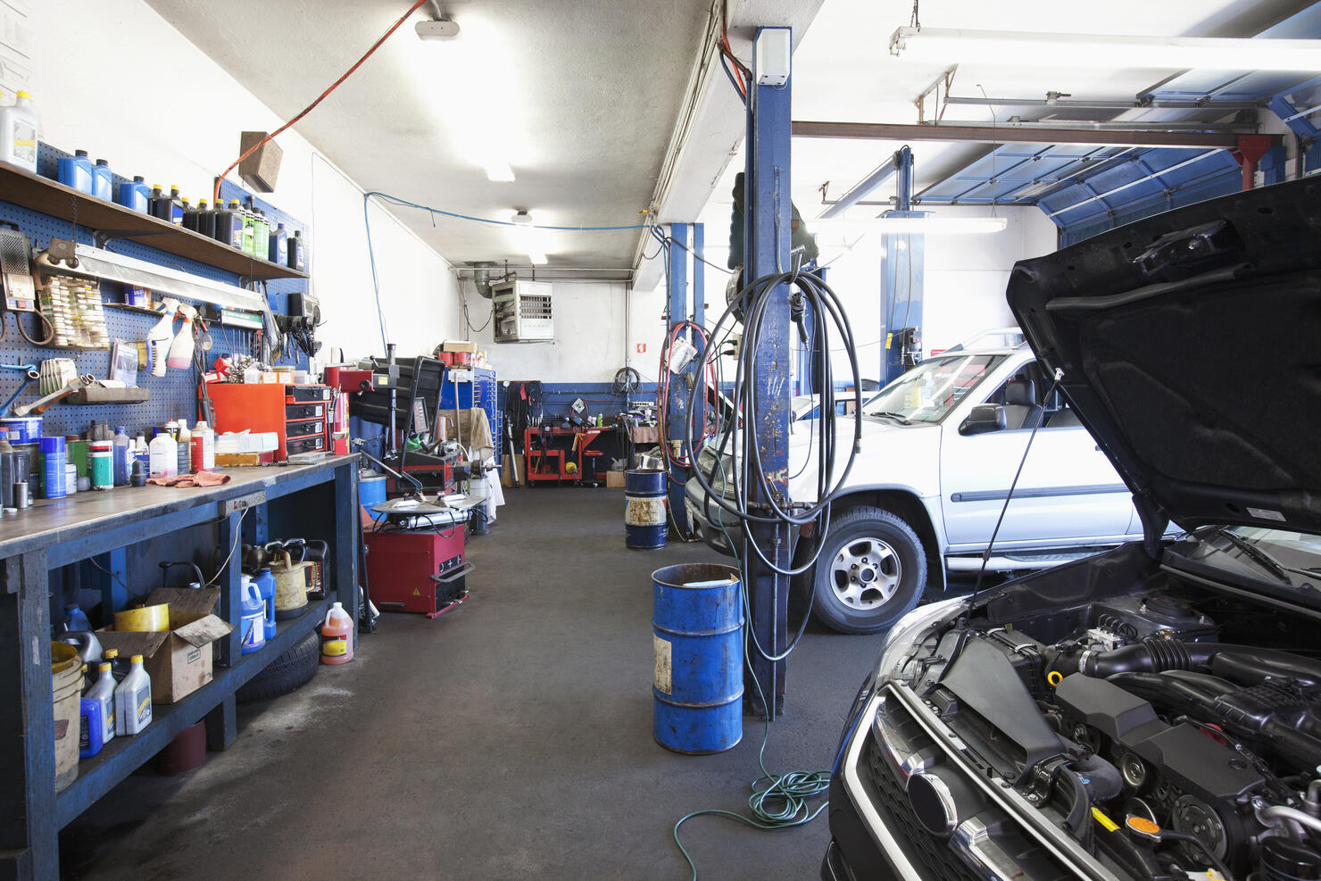 Cars in auto repair shop