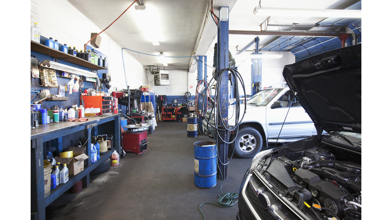 Cars in auto repair shop