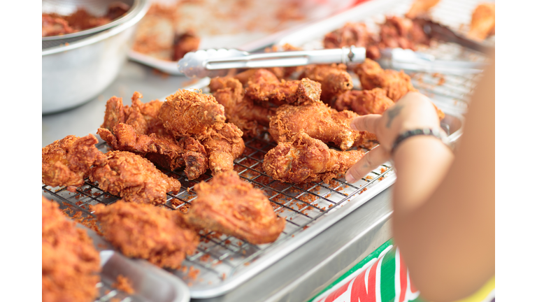 Frying chicken Cooking deep fried chicken.