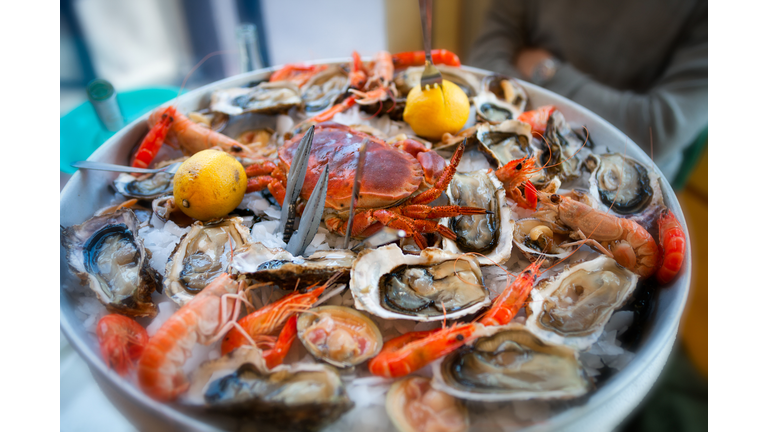 Fresh, Raw and Cooked Seafood Platter, Cannes, France
