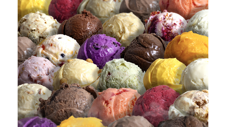 Assorted of scoops ice cream. Colorful set of ice cream of different flavours. side view of ice cream
