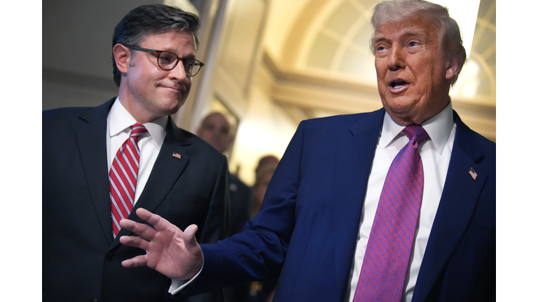 President Trump Attends GOP House Caucus Meeting On Capitol Hill As Budget Bill Faces Resistance