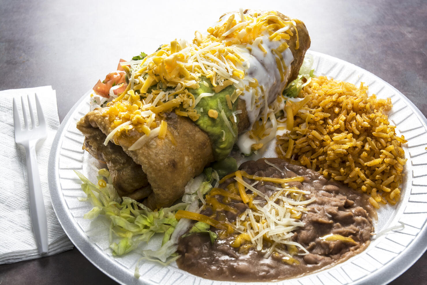 Mexican Burrito Meal With Rice And Refried Beans