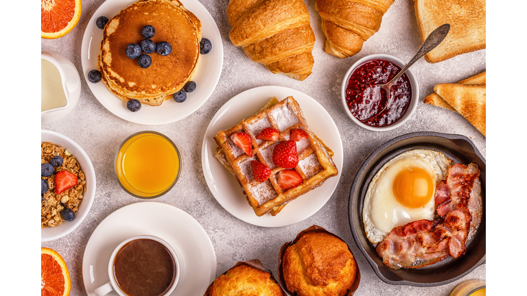 Delicious breakfast on a light table.