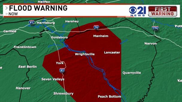 CBS 21: FLOOD WARNING for the area in RED