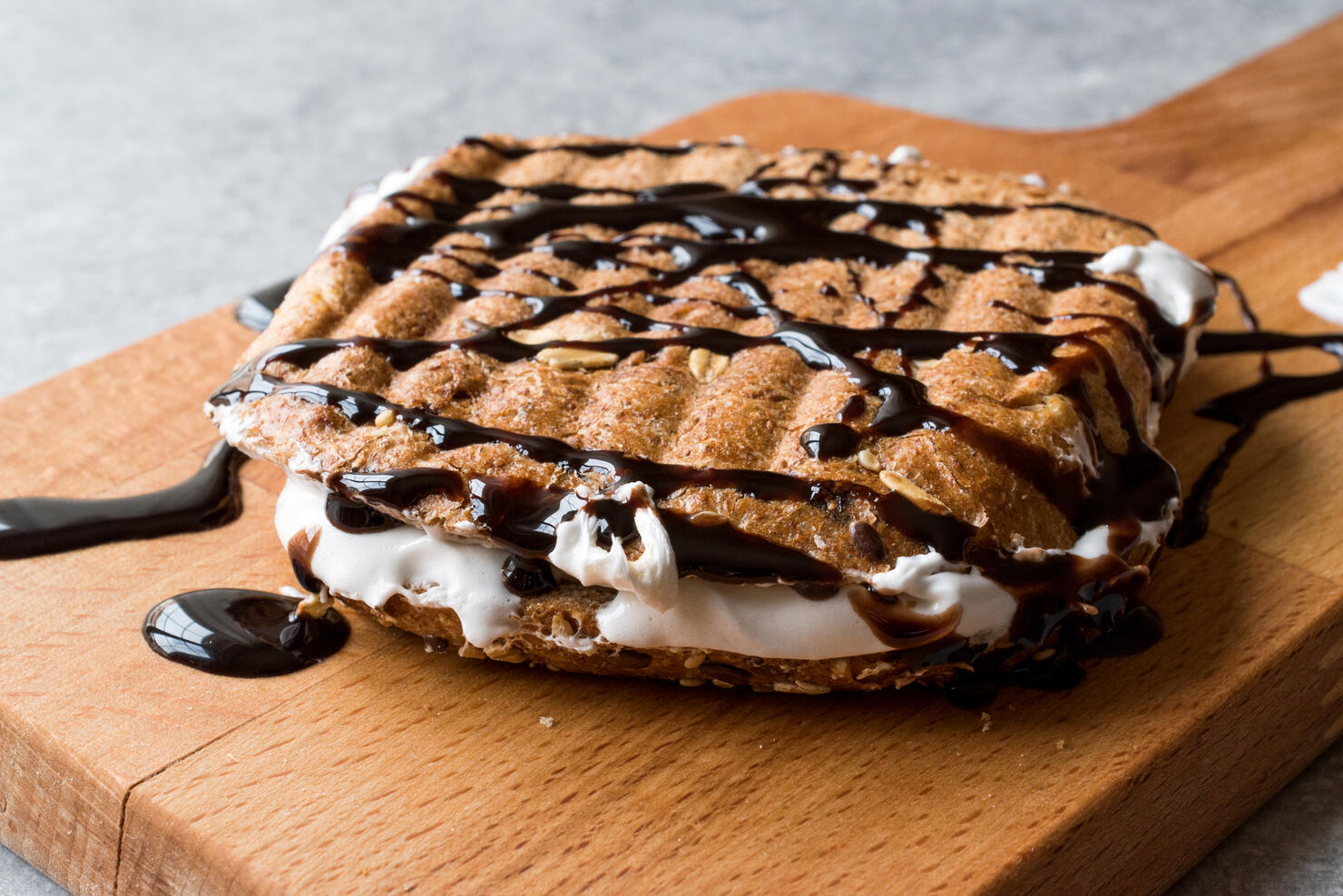 Toasted Marshmallow Sandwich with Chocolate Sauce / Fluffernutter.