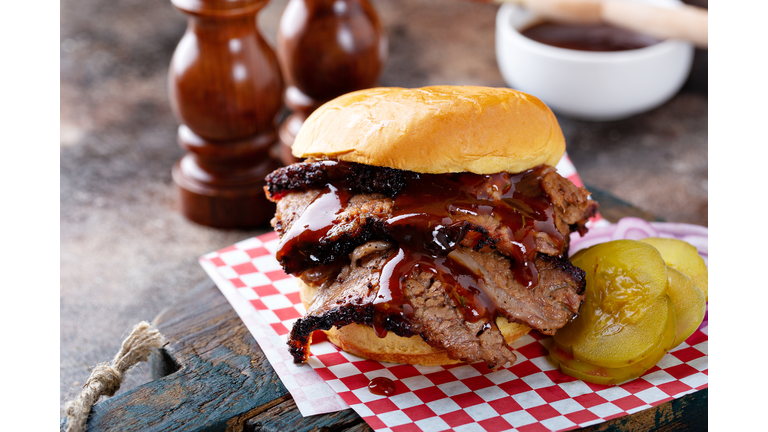 Smoked beef brisket sandwich