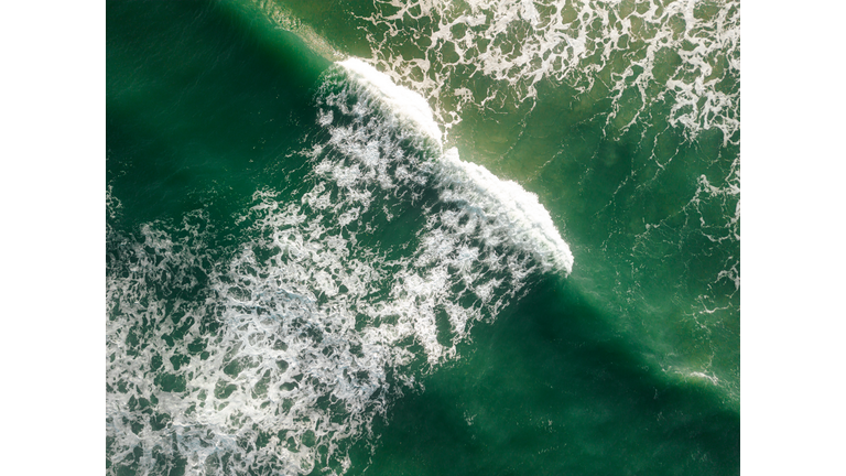 Sea foam - Rough Waves - Chandler Park Beach - Cocoa Beach - Florida Beach - Cape Canaveral - Top Down - High Angle