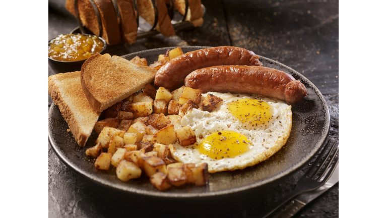 Breakfast with Sunny side up eggs and Sausage