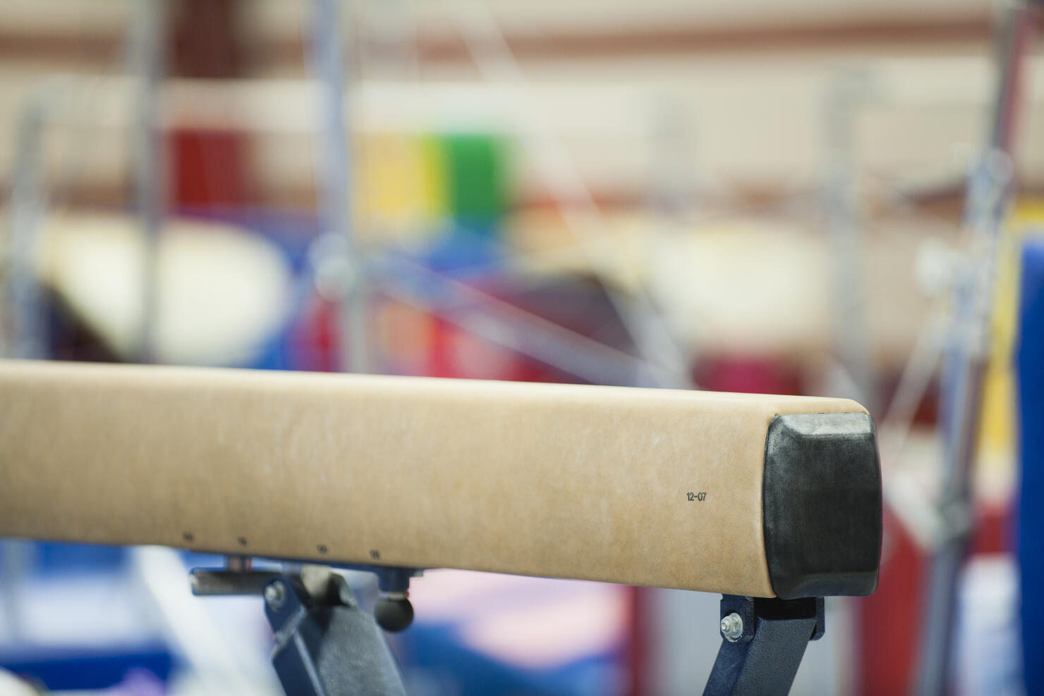 End section of balance beam, close-up