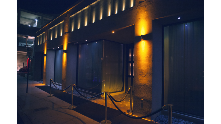 Carpet and velvet rope outside nightclub