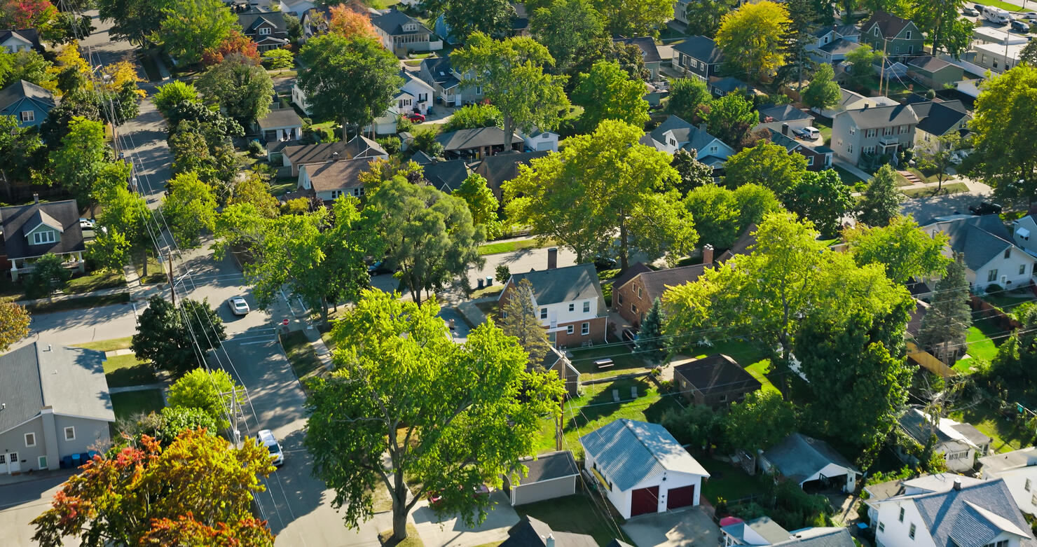 Aerial Shot of Houses in Michigan on Clear Day