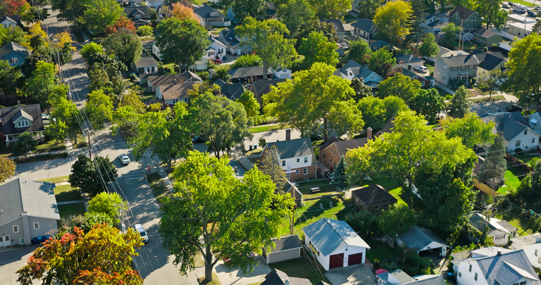 Aerial Shot of Houses in Michigan on Clear Day