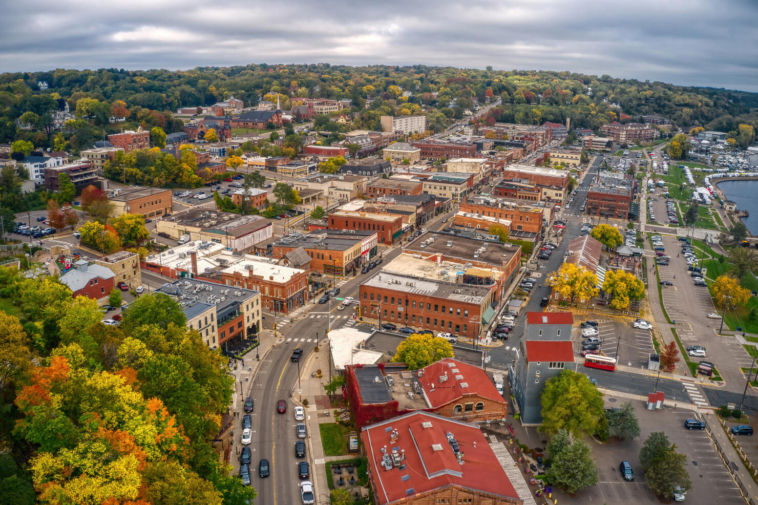 Aerial view of the Twin Cities Suburb of Stillwater, Minnesota