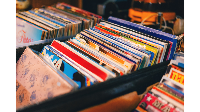 Vinyl records at vintage store