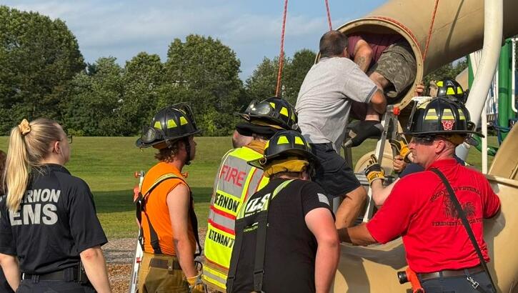 Video: Rescue Workers Free Man Stuck Inside Playground Tube Slide