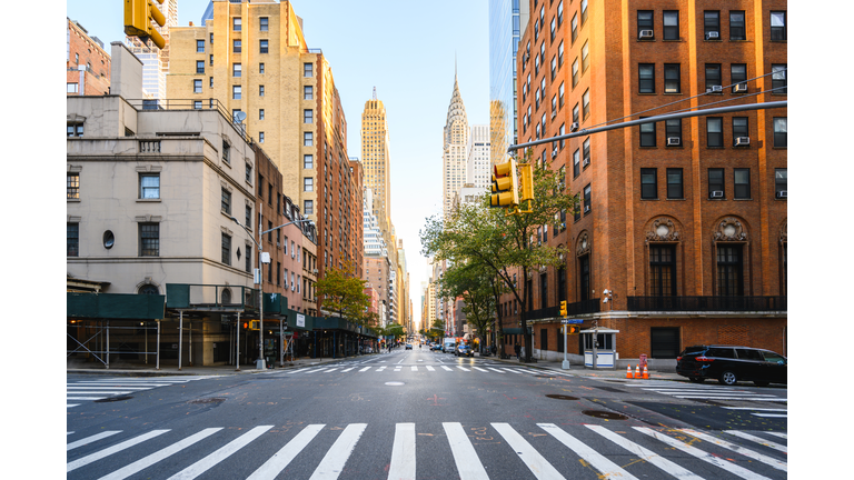 Street in Manhattan Downtown with Crysler Building, New York City, USA
