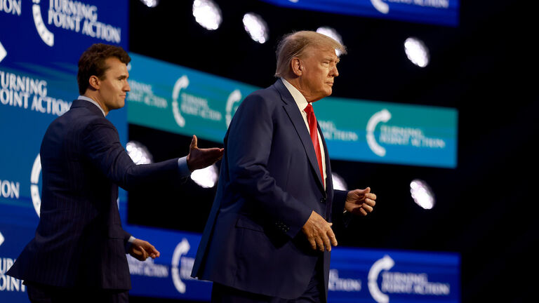 Former President Trump Addresses The Turning Points Action Conference In West Palm Beach, California