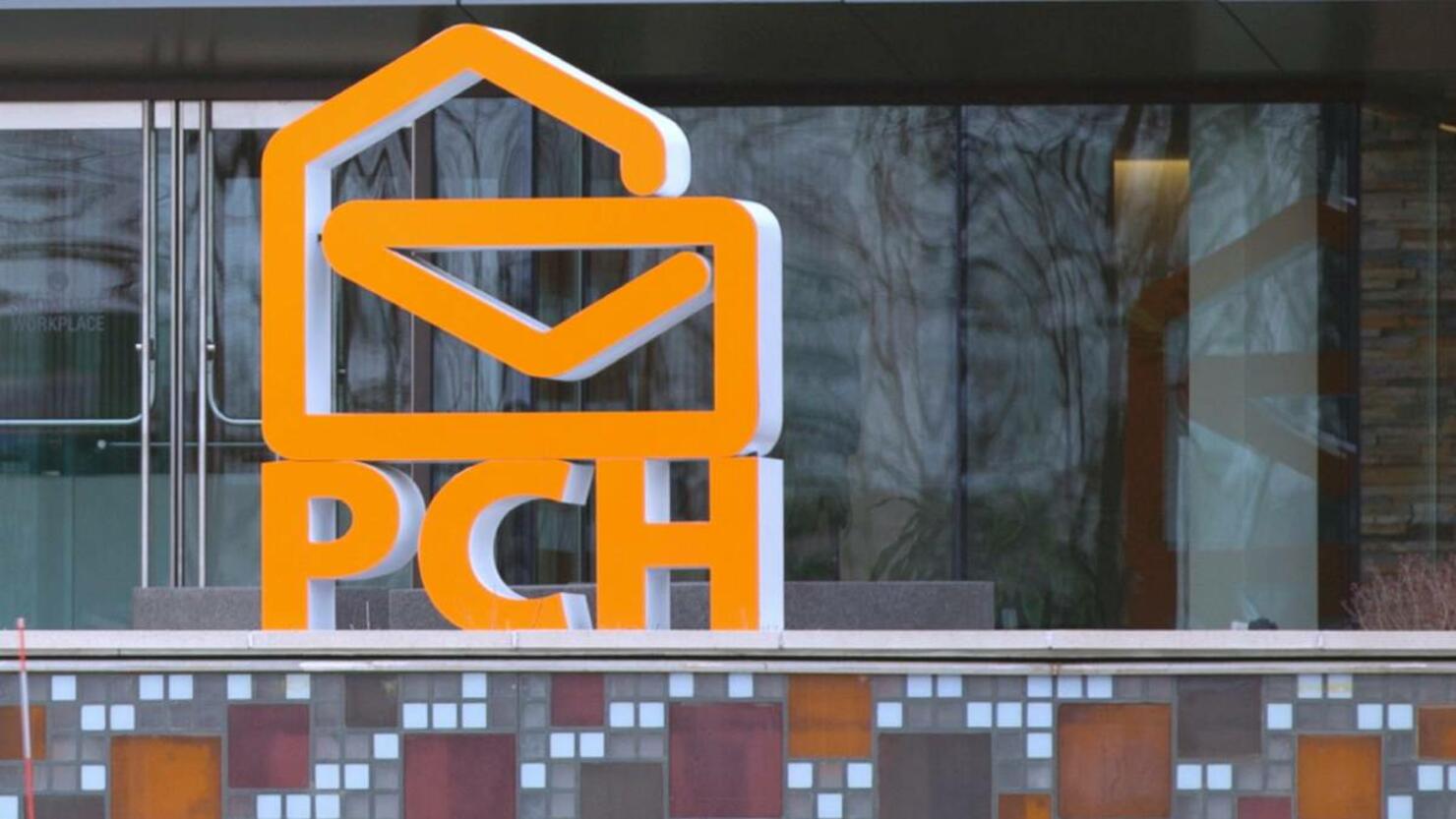 The sign for Publishers Clearing House offices on Long Island