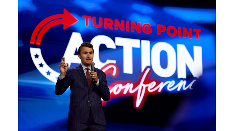 Former President Trump Addresses The Turning Points Action Conference In West Palm Beach, California