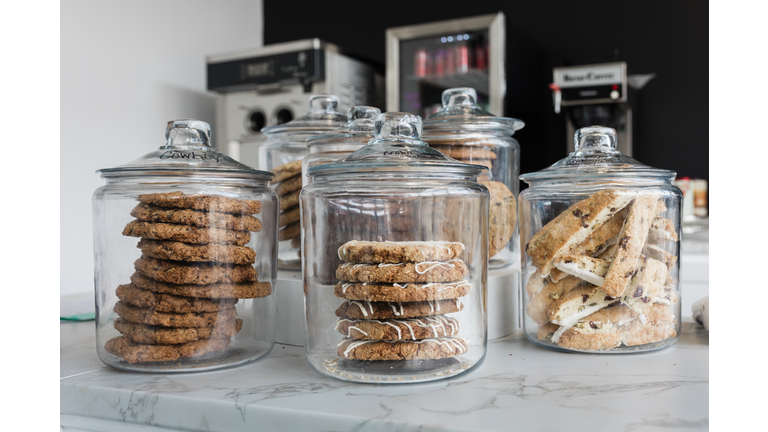 Elegant Glass Jars Filled with Assorted Cookies
