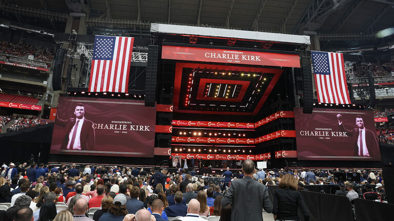 Memorial Service Held For Slain Conservative Activist Charlie Kirk At State Farm Stadium