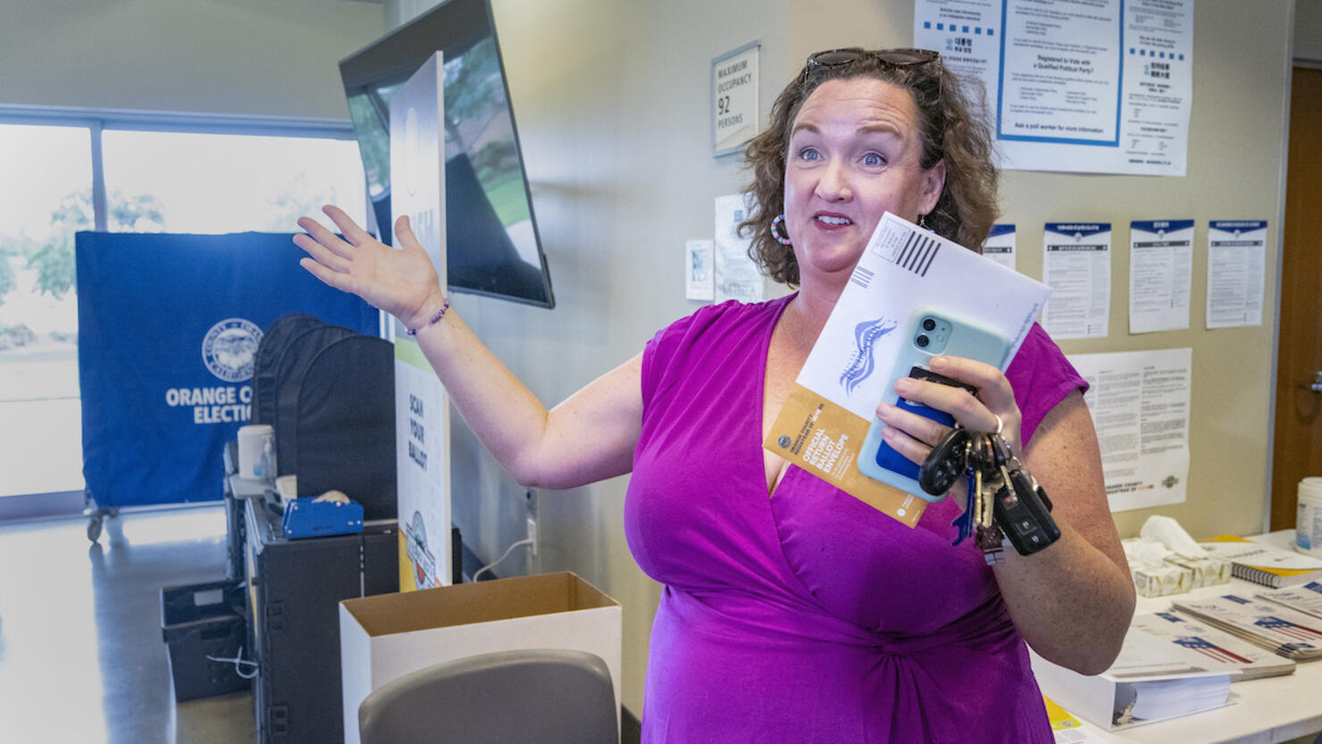 Congresswoman and U.S. Senate candidate Katie Porter and son vote in the 2024 California presidential primary election