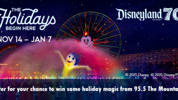 The Holidays Begin Here at the Disneyland® Resort, Nov 14–Jan 7. Enter for your chance to win a visit from 95.5 The Mountain and feel the holiday spirit during the Disneyland® Resort 70th Celebration!