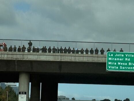 The view of procession from along the 52 freeway on October 23, 2025.