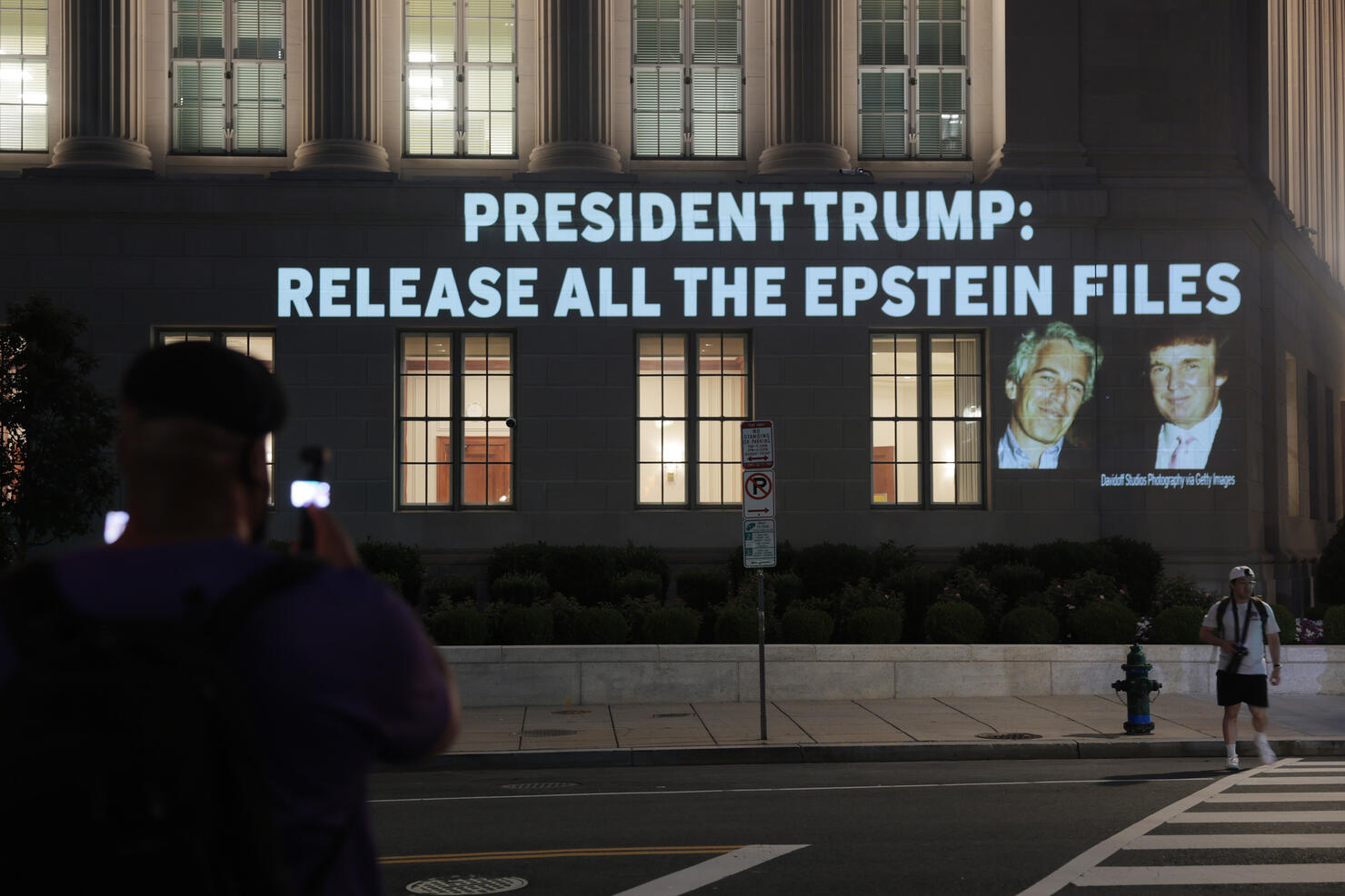 Activists Project Message To Trump Calling For Release Of Epstein Files