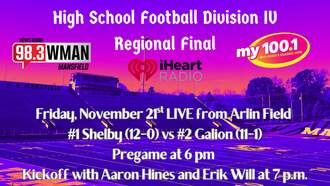 Local News - HS Football: WMAN and MY 100.1 to Broadcast Shelby vs Galion Regional Final