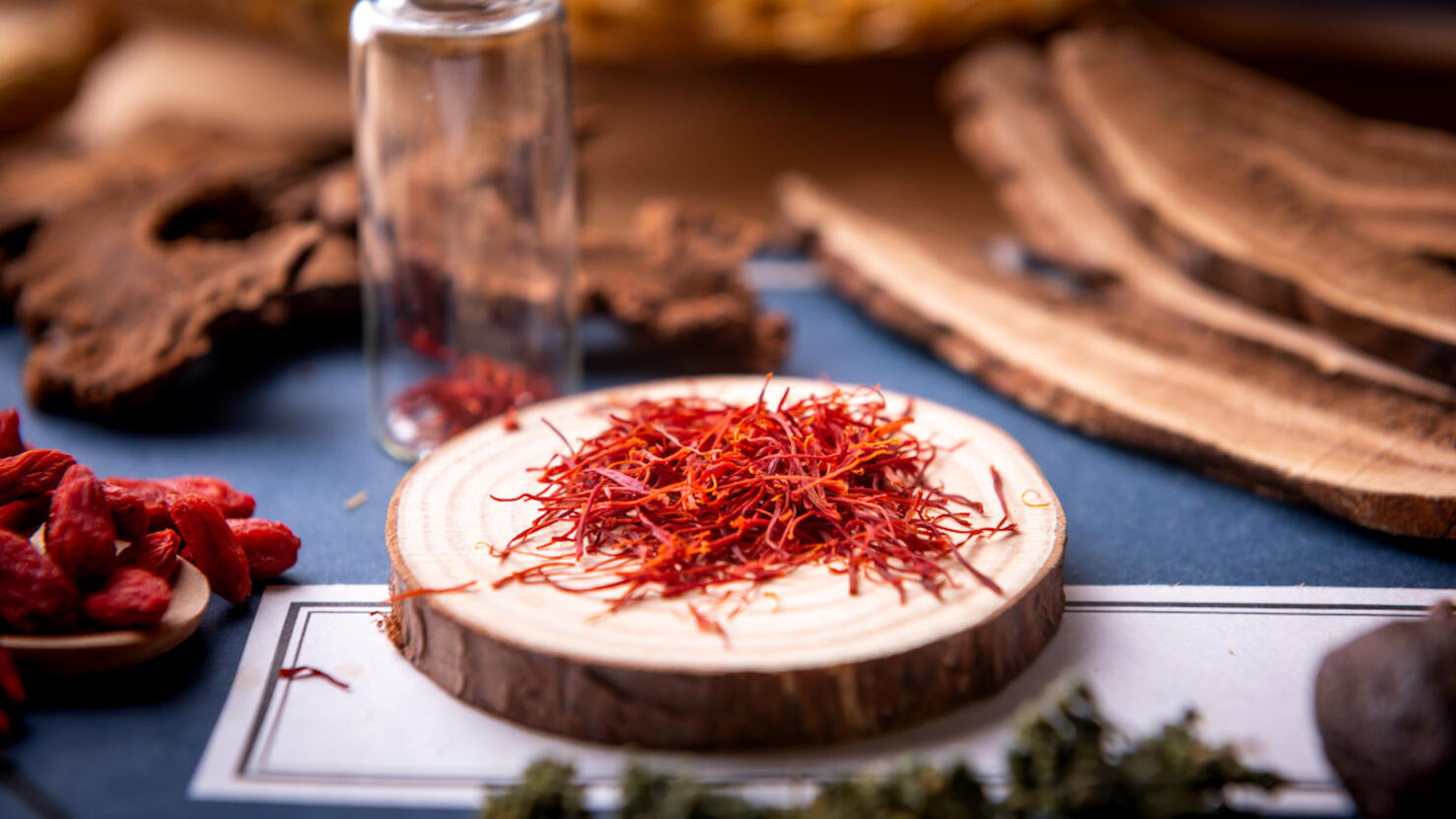 Saffron on wooden table