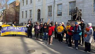 Harvard Custodians And Their Supporters Gather To Rally For Wage Increases