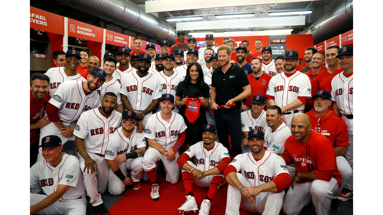 Prince Harry and Meghan Markle meet with the Red Sox in London. 