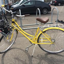 Crazy Lady on a Bright Yellow Bike