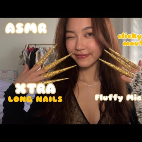 ASMR EXTRA LONG NAIL FLUFFY MIC SCRATCHES - Clicky/Breathy Mouth Sounds & Sleep Inducing Visuals