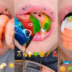 Emoji Food Challenge Satisfying ASMR Eating WAX HONEY CANDY FONDANT JELLY