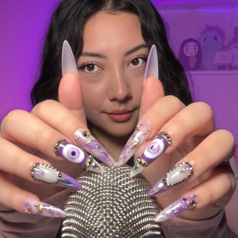 ASMR bare mic scratching (and tapping) with my purple Gemini nails (whispered)