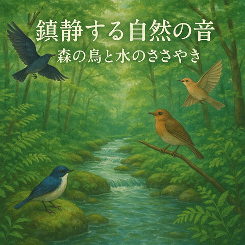 鎮静する自然の音、森の鳥と水のささやき