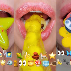 ASMR Satisfying Eating YELLOW FOOD EMOJI FOOD CHALLENGE