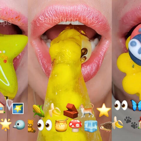 ASMR Satisfying Eating YELLOW FOOD EMOJI FOOD CHALLENGE