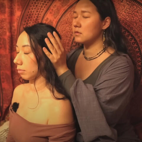 ASMR Scalp Check with Gemstone sticks, Head, Shoulders & Neck Massage with Sister (Real Person)