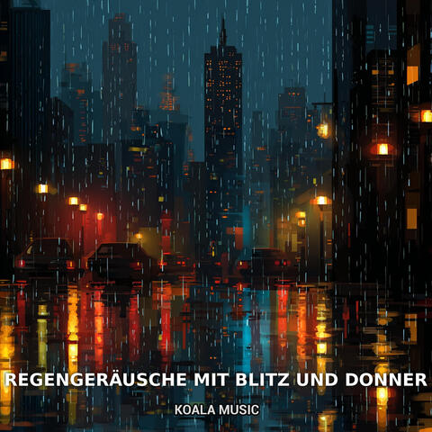 Regengeräusche mit Blitz und Donner