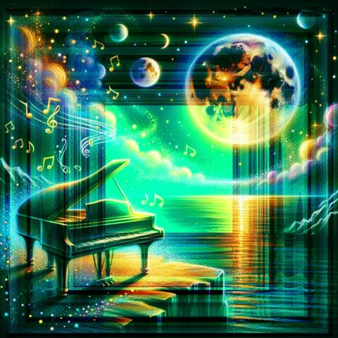 Tranquil Piano Reflections on a Moonlit Sky