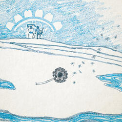 Blue Sky, Grassland, Sheeps, Dogs