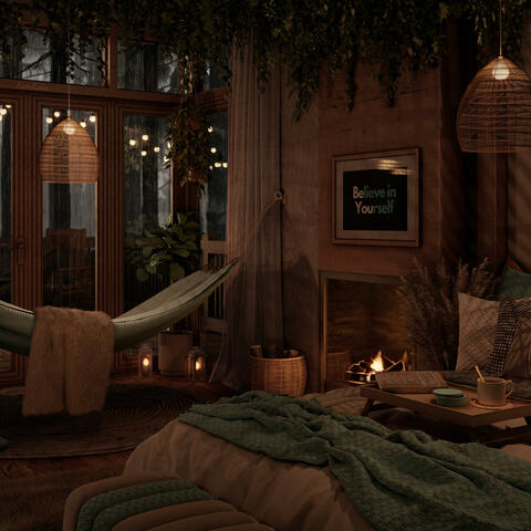 Rain And Distant Thunder Sounds For Sleeping | Crackling Fire, Relaxing Rain