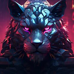 Crimson Gaze: The Feline Techno Pulse